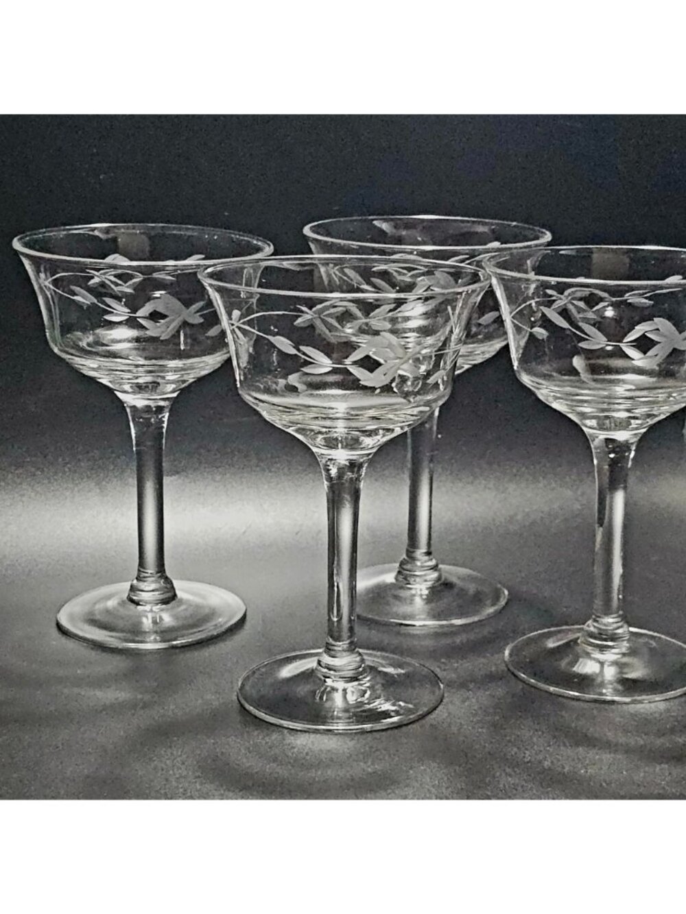 4 Deco Rose Champagne Coupe 5.5" glasses etched cocktail romantic elegance - Picture 6 of 7